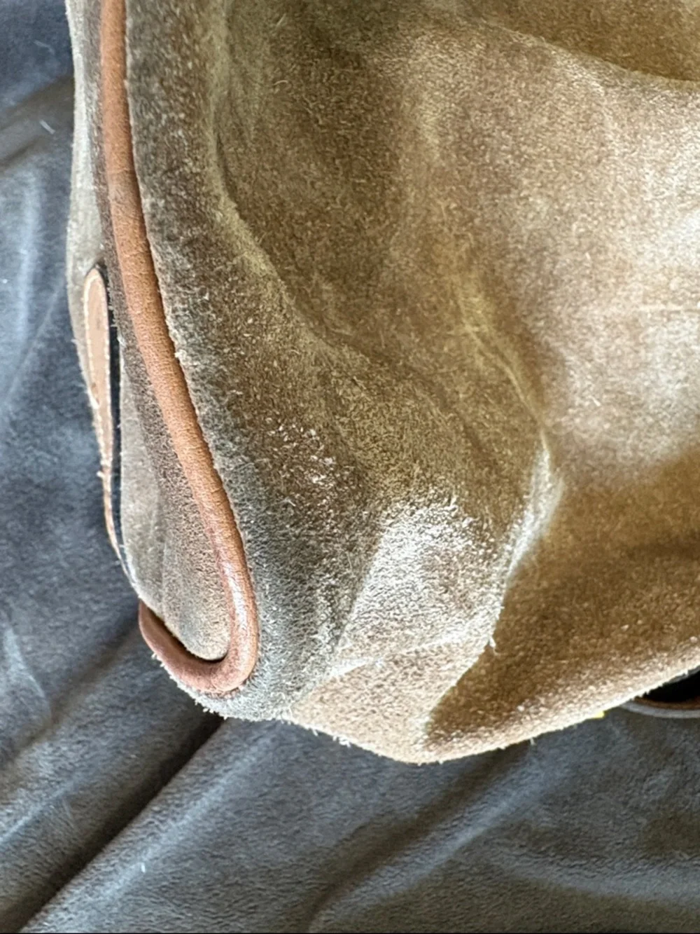 Brown Suede Shoulder Bag with Leather Trim - Picture 9 of 9